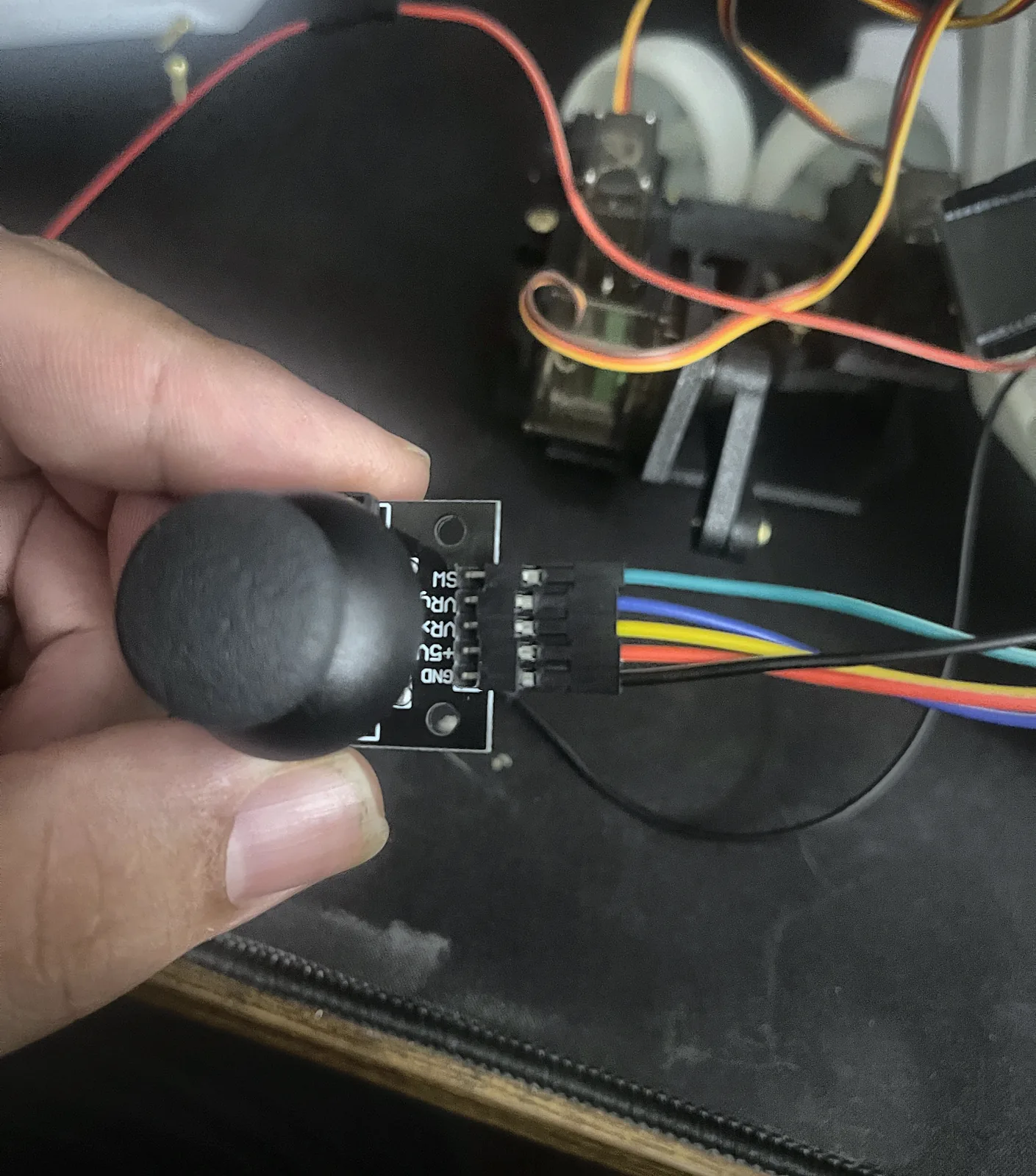 Joystick module wired to the eye servos