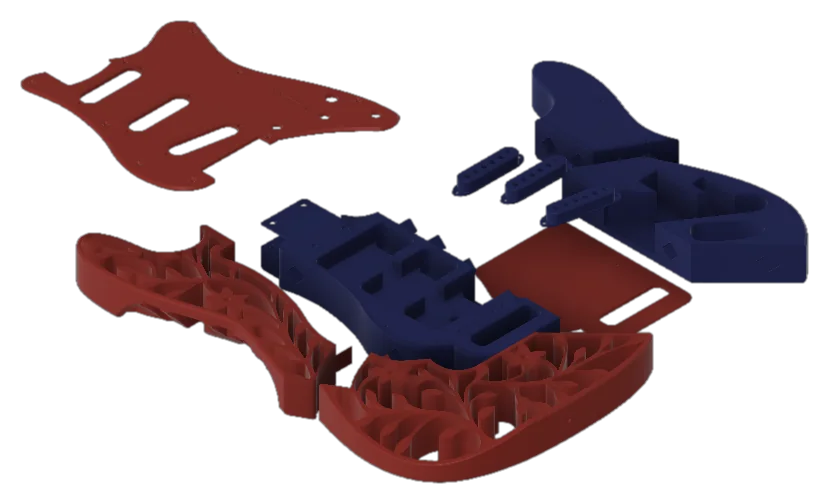 Guitar body split into print sections