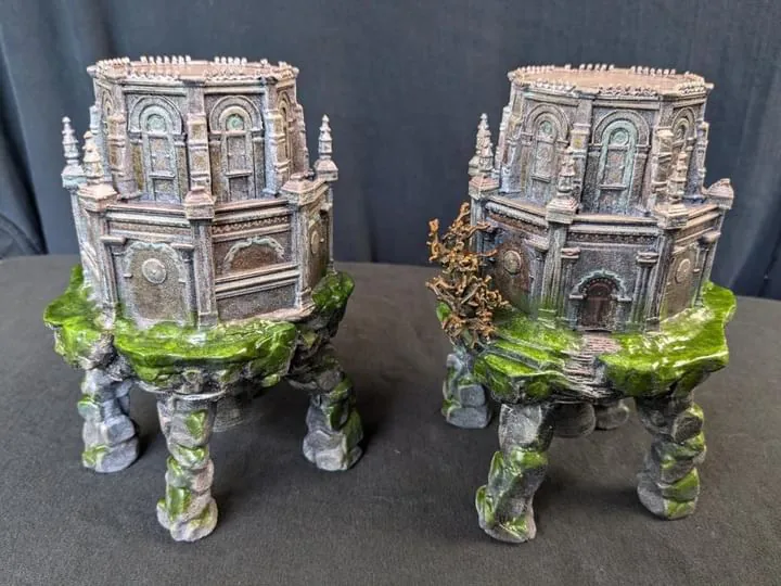 Two printed and painted Elden Ring mausoleum models